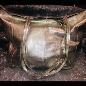 Topshop Silver metallic Leather Insert Shopper Bag